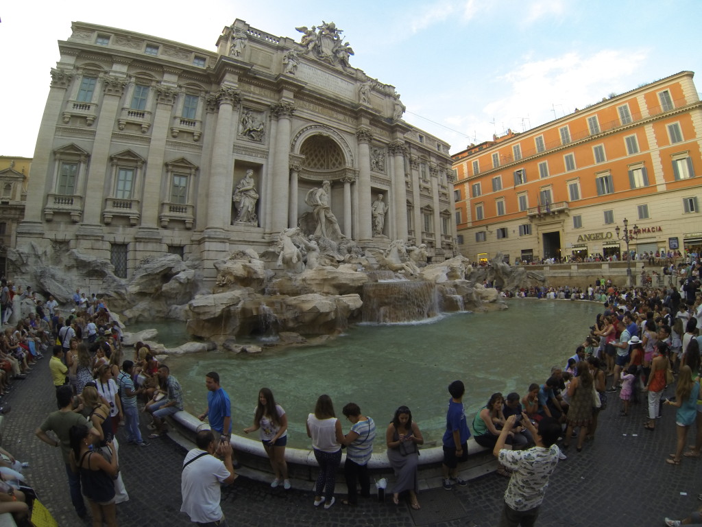 The evening crowd at the Trevi Fountain.